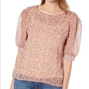 BB Dakota Daisy Drip Sheer Floral Short Sleeve Blouse Pink Lightweight Sz Medium